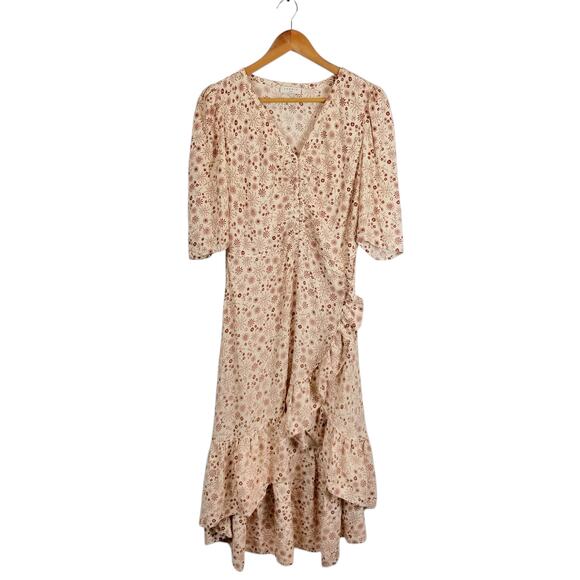 Sandro Paris Women's Trinidad Plein Soleil Faux Wrap Hi Lo Midi Dress Size 8 - Picture 3 of 14